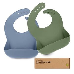 Silicone Bibs Set - Blue and Green